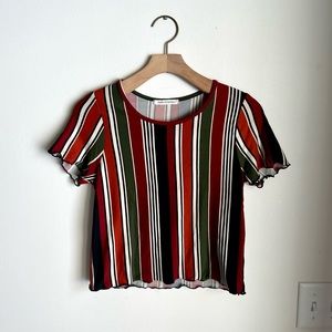 Caution to the Wind Cropped Stripe Top with Ruffle Sleeves